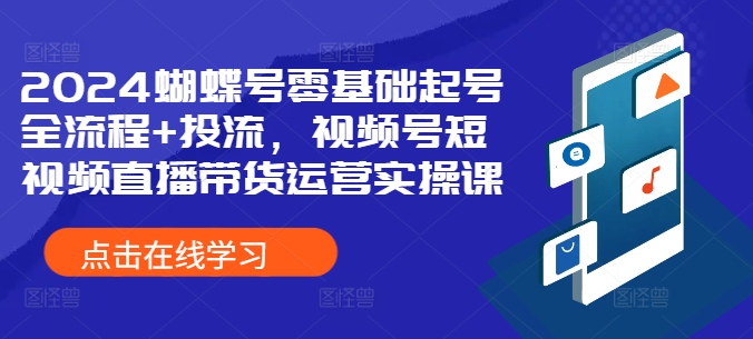 2024蝴蝶号零基础起号全流程+投流，视频号短视频直播带货运营实操课-副业资源站