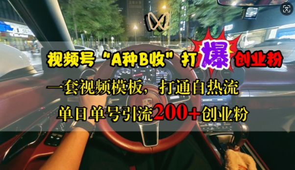 视频号“A种B收”打爆创业粉，一套视频模板打通自热流，单日单号引流200+创业粉-副业资源站