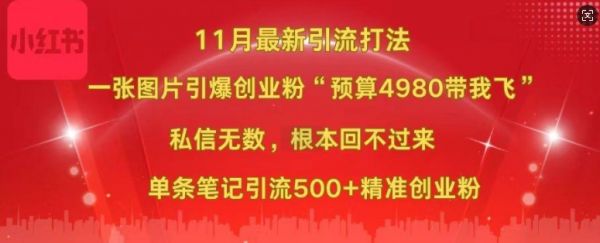 小红书11月最新图片打粉，一张图片引爆创业粉，“预算4980带我飞”，单条引流500+精准创业粉-副业资源站