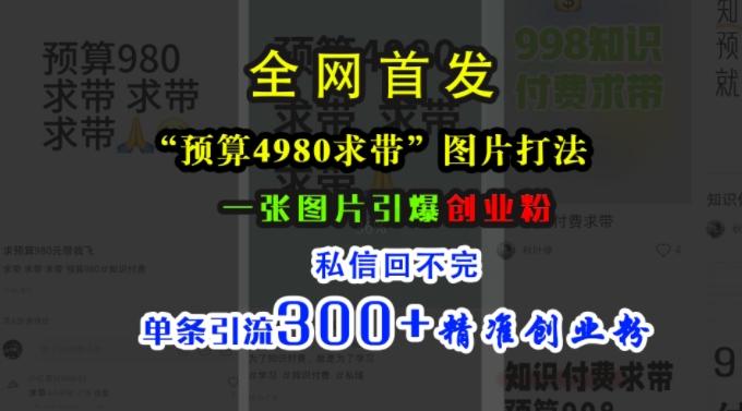 小红书“预算4980带我飞”图片打法，一张图片引爆创业粉，私信回不完，单条引流300+精准创业粉-副业资源站