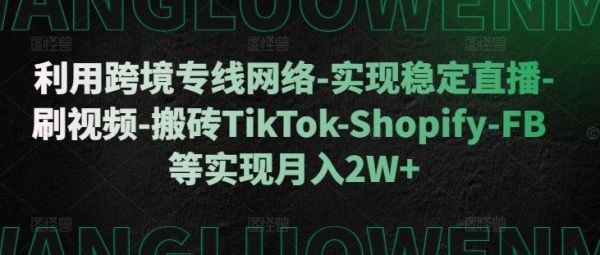 利用跨境专线网络-实现稳定直播-刷视频-搬砖TikTok-Shopify-FB等实现月入2W+【揭秘】-副业资源站