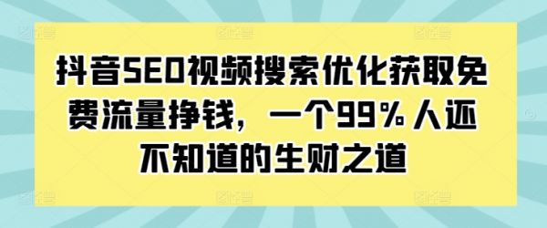抖音SEO视频搜索优化获取免费流量挣钱,一个99%人还不知道的生财之道