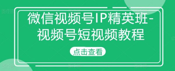 微信视频号IP精英班-视频号短视频教程-副业资源站