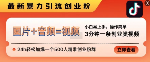 抖音最新暴力引流创业粉，3分钟一条创业类视频，24h轻松加爆一个500人精准创业粉群【揭秘】-副业资源站