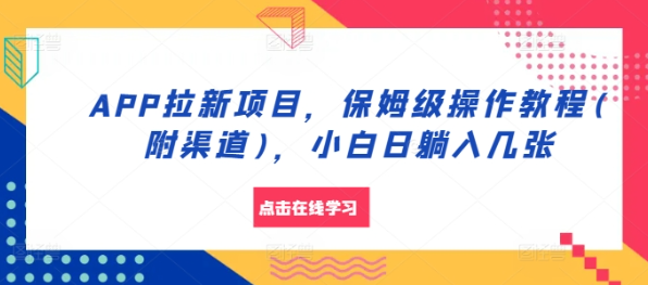 APP拉新项目，保姆级操作教程(附渠道)，小白日躺入几张【揭秘】-副业资源站