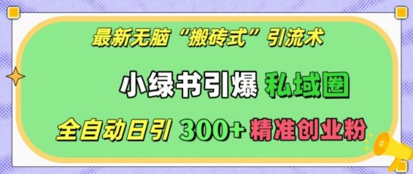 最新无脑“搬砖式”引流术，小绿书引爆私域圈，全自动日引300+精准创业粉【揭秘】-副业资源站