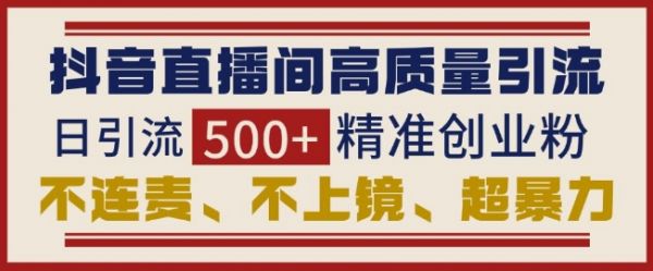 抖音直播间引流创业粉，无需连麦、不用上镜、超暴力，日引流500+高质量精准创业粉-副业资源站