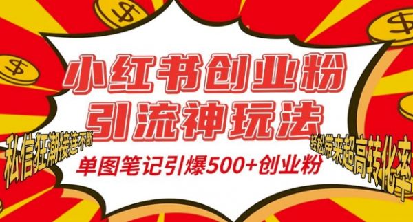 小红书创业粉引流神玩法，单图笔记引爆500+精准创业粉丝，私信狂潮接连不断-副业资源站