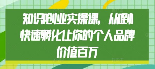 知识IP创业实操课，从0到1快速孵化让你的个人品牌价值百万-副业资源站