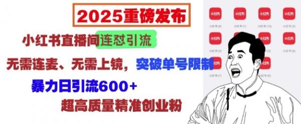 2025重磅发布：小红书直播间连怼引流，无需连麦、无需上镜，突破单号限制，暴力日引流600+-副业资源站