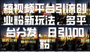 短视频平台引流创业粉新玩法，多平台分发，日引100粉-副业资源站