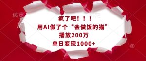 疯了吧!用AI做了个“会做饭的猫”,播放200万,单日变现1k-副业资源站