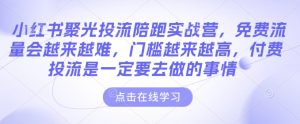 小红书聚光投流陪跑实战营，免费流量会越来越难，门槛越来越高，付费投流是一定要去做的事情-副业资源站