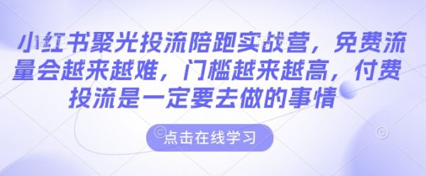 小红书聚光投流陪跑实战营，免费流量会越来越难，门槛越来越高，付费投流是一定要去做的事情-副业资源站