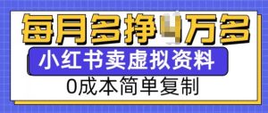 小红书虚拟资料项目，0成本简单复制，每个月多挣1W【揭秘】-副业资源站