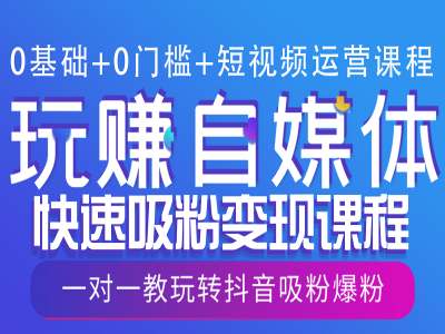 0基础+0门槛+短视频运营课程，玩赚自媒体快速吸粉变现课程，一对一教玩转抖音吸粉爆粉-副业资源站