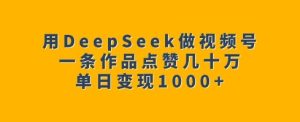 用DeepSeek做视频号，一条作品点赞几十万，单日变现1k-副业资源站