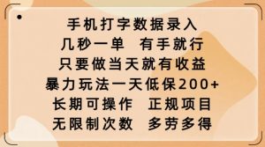 手机打字数据录入，几秒一单，有手就行，只要做当天就有收益，暴力玩法一天低保2张-副业资源站