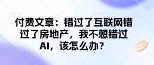 付费文章：错过了互联网错过了房地产，我不想错过AI，该怎么办？-副业资源站