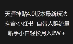 天涯神贴4.0版本最新玩法，抖音·小红书自带人群流量，新手小白轻松月入过W-副业资源站