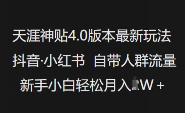 天涯神贴4.0版本最新玩法，抖音·小红书自带人群流量，新手小白轻松月入过W-副业资源站