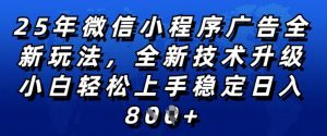 2025年微信小程序全新玩法纯小白易上手，稳定日入多张，技术全新升级，全网首发【揭秘】-副业资源站