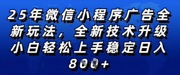 2025年微信小程序全新玩法纯小白易上手，稳定日入多张，技术全新升级，全网首发【揭秘】-副业资源站