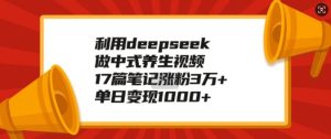 利用deepseek做中式养生视频，17篇笔记涨粉3万+，单日变现1k-副业资源站