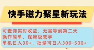 快手磁力新玩法，可查询实时收益，单机30+，批量可日入3到5张【揭秘】-副业资源站