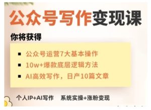 AI公众号写作变现课，手把手实操演示，从0到1做一个小而美的会赚钱的IP号-副业资源站