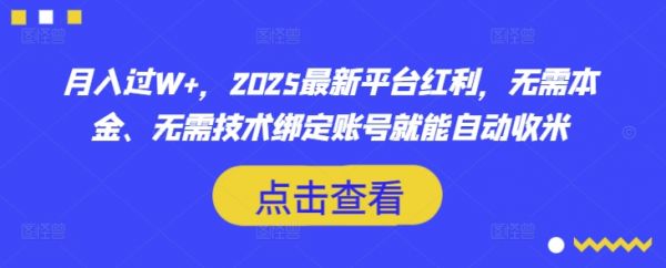 月入过W+，2025最新平台红利，无需本金、无需技术绑定账号就能自动收米-副业资源站