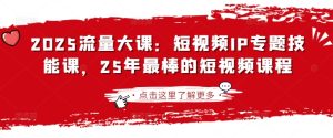 2025流量大课:短视频IP专题技能课,25年最棒的短视频课程-副业资源站