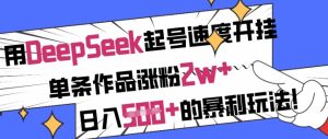 用DeepSeek起号速度开挂，单条作品涨粉2w+，日入5张+的暴利玩法-副业资源站
