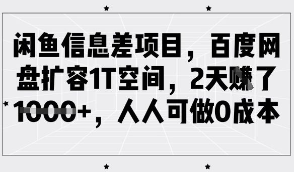 闲鱼信息差项目,百度网盘扩容1T空间,2天收益1k+,人人可做0成本