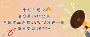 小红书超火的治愈系loft公寓，单条作品点赞16W，3分钟一条，单日变现数张-副业资源站