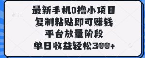 最新手机0撸小项目，复制粘贴即可挣钱，平台放量阶段，单日收益轻松3张+【揭秘】-副业资源站