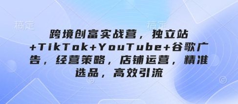 跨境创富实战营，独立站+TikTok+YouTube+谷歌广告，经营策略，店铺运营，精准选品，高效引流-副业资源站