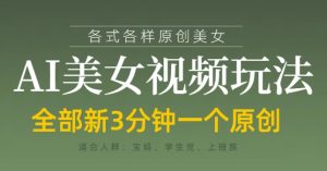 各类AI美女视频玩法，3分钟一个原创，当天可变现-副业资源站