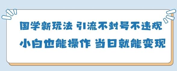 国学新玩法，引流不封号不违规小白也能操作，当日就能变现-副业资源站