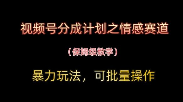 视频号分成计划之情感赛道暴力玩法，可批量操作，保姆级教学-副业资源站