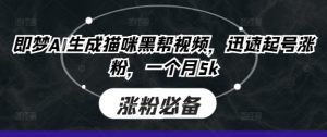 即梦AI生成猫咪黑帮视频，迅速起号涨粉，一个月5k-副业资源站