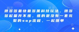 拼多多最快最多黑科技玩法，拼多多起量并不难，难的是没有一套完整的sop流程，一起爆单!-副业资源站
