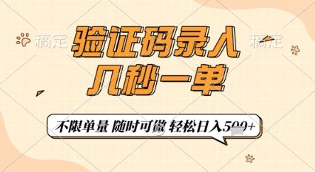 验证码录入，几秒钟一单，只需一部手机即可开始，随时随地可做，每天5张+【揭秘】-副业资源站