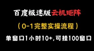 百度极速版云机矩阵项目，单窗口1小时10+，可挂100窗口，完整实操流程【揭秘】-副业资源站