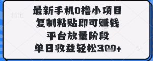最新手机0撸小项目，复制粘贴即可挣钱，平台放量阶段，单日收益轻松3张+【揭秘】-副业资源站