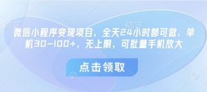 微信小程序变现项目，全天24小时都可做，单机30-100+，无上限，可批量手机放大-副业资源站