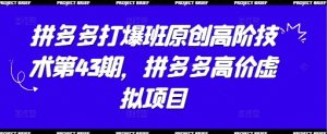 拼多多打爆班原创高阶技术第43期，拼多多高价虚拟项目-副业资源站