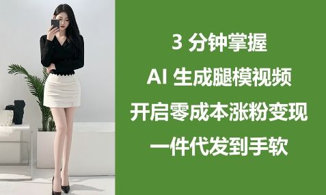 3分钟掌握AI生成腿模视频,开启零成本涨粉变现,一件代发到手软