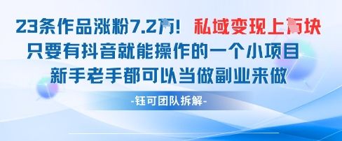 抖音私域项目23条作品涨粉7.2W，私域变现1W-副业资源站