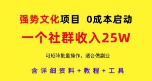 强势文化项目，一个社群收入25个W，0成本启动，可矩阵批量操作，原创详细实操教程-副业资源站